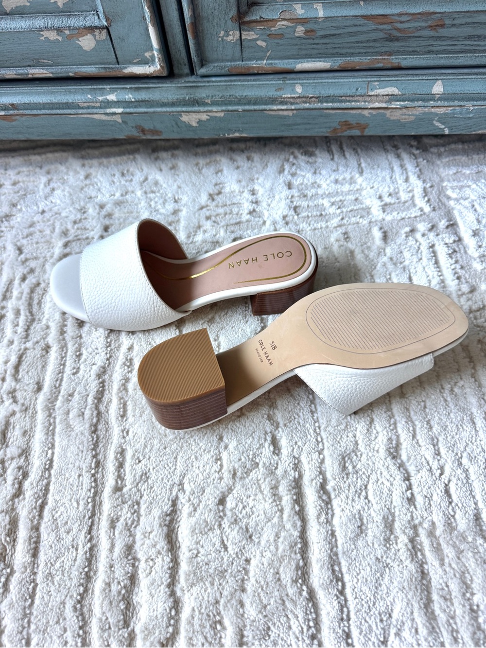 Cole Haan White / Cream Leather Slide Mules Block Heel. Y2K / vintage 90s - Picture 5 of 6